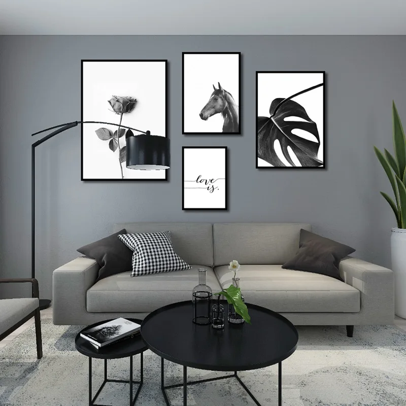 Nordic Minimalist Poster Rose Leaf Horse Black Wall Art Print Canvas Painting Picture Modern Home Living Room Decoration Custom | Дом и сад