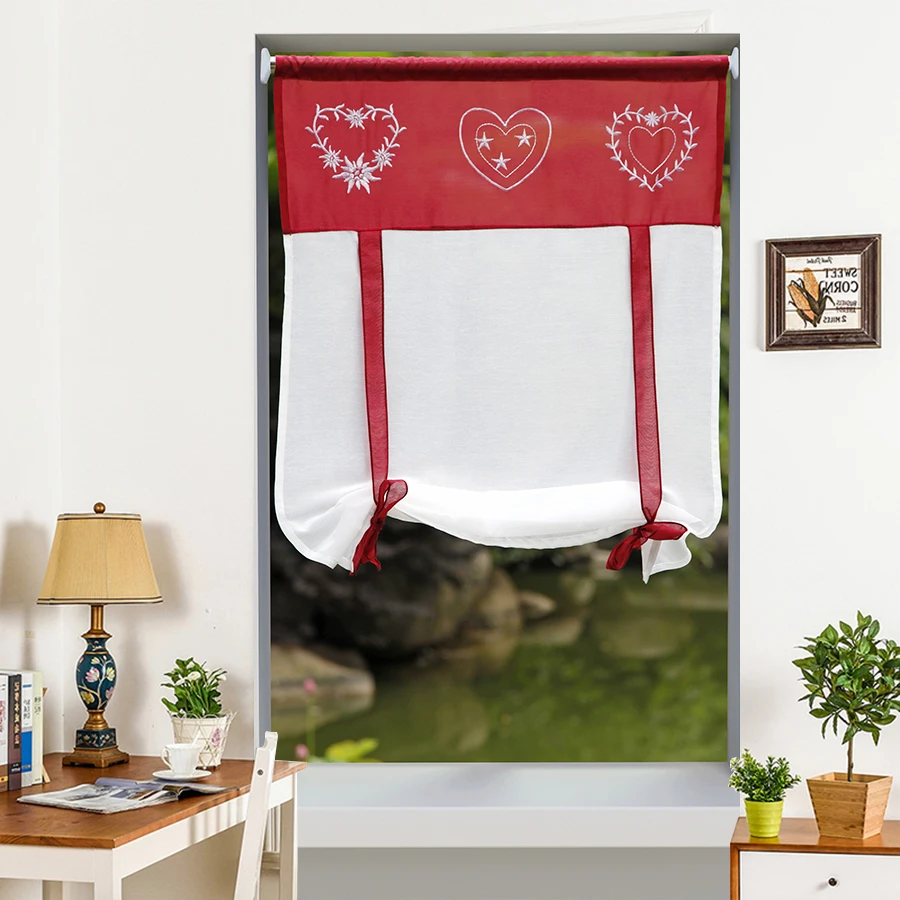 

Roman Curtain Embroidered Heart Design Sheer Window Tulle Curtains For Kitchen Living Room Voile Screening Drape Panel