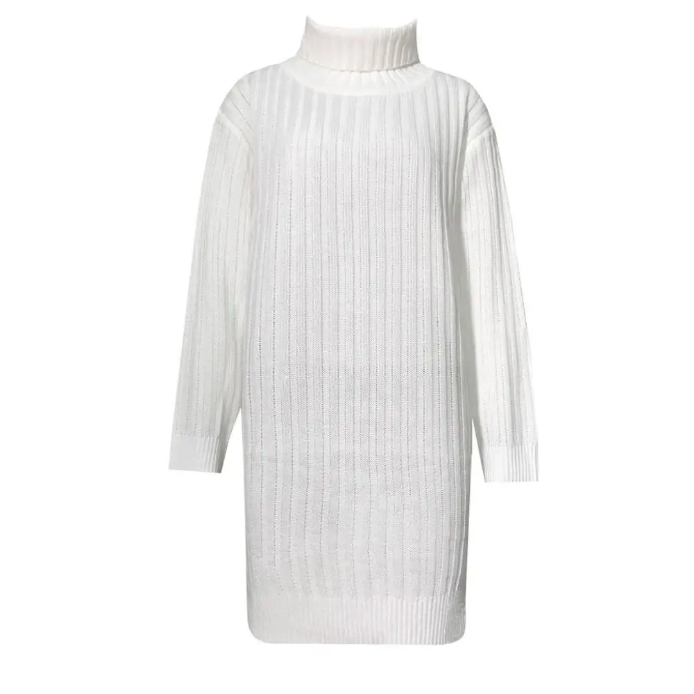 Женское мини-платье с высоким воротником однотонное вечернее платье-свитер