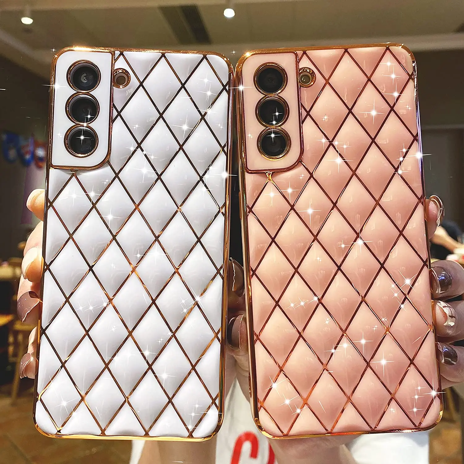 

Luxury Gold Plating Geometric Mobile Phone Case For Samsung Galaxy A52 A72 S21 S21 Plus Ultra Camera Protection Soft Back Covers