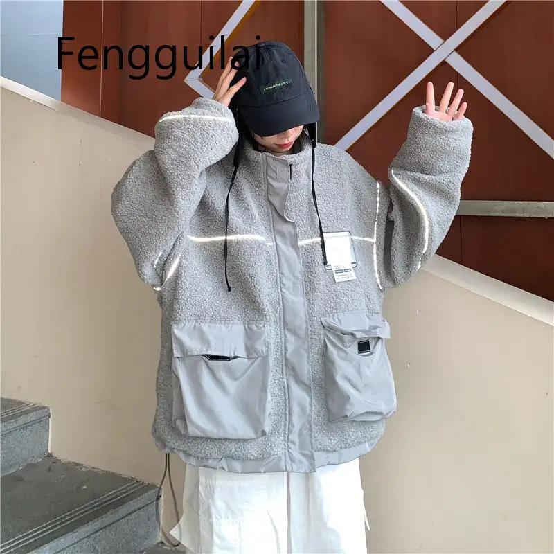 

New INS Women Winter Lambswool Parka Padded Long Jacket Glowing Wool Fur Coat Ladies Casual Loose Coat Plus Size Women Jacket