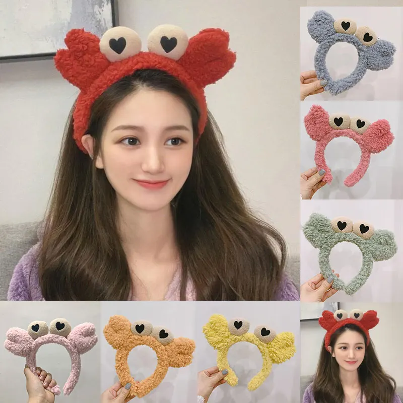 Cute Cartoon Crab Headband Women Furry Animals Head Hoop Plush Hair Hoop Wash Face Makeup Hair Bands Female Hair Accessories