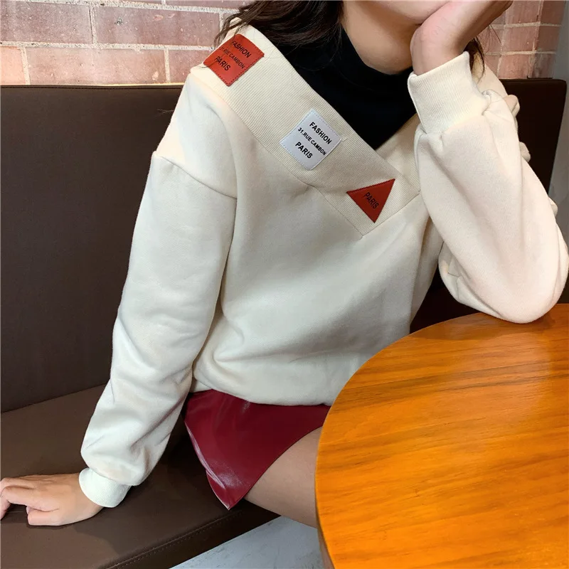 

Women's Fashion Casual Plus Velvet Loose Fake 2-Piece Sweater Long-Sleeved Top