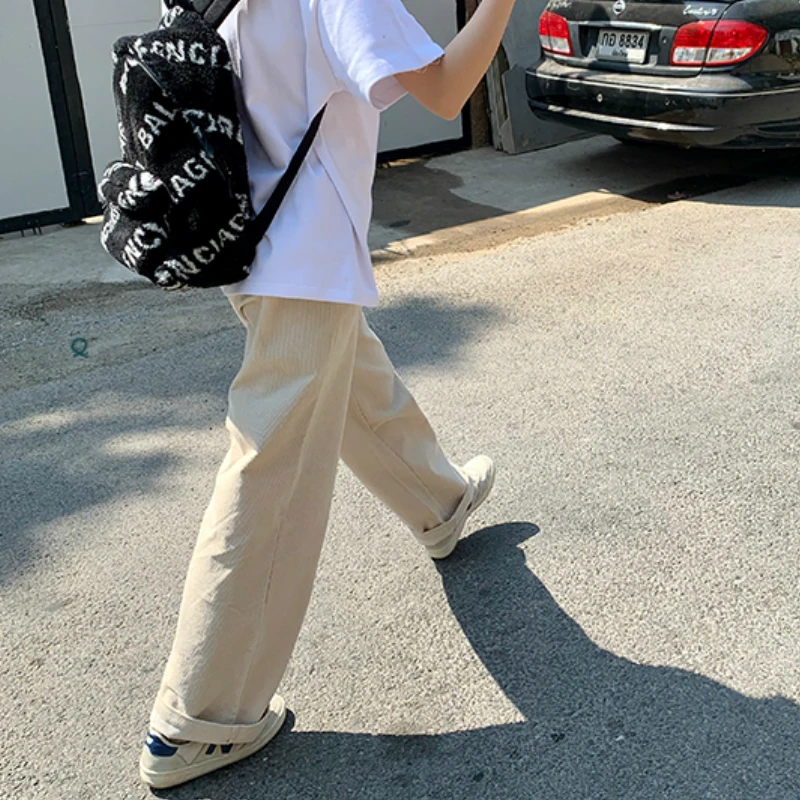 

Wide Leg Pants Women Spring Autumn Corduroy Long Solid Streetwear All-match Tide Casual Retro Fashion Female Womens Trousers New