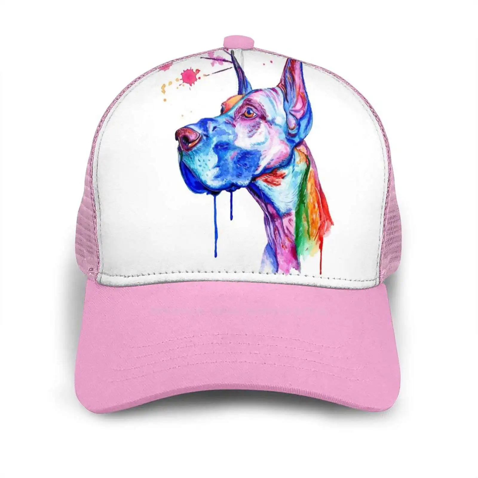 

Great Dane Watercolor Portrait Curved Edge Mesh Baseball Cap Colorful Dog Portrait Colorful Great Dane Guard Dog Great Danes