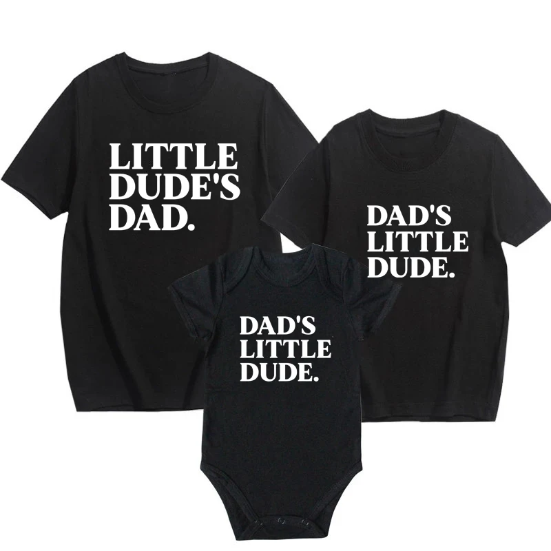 

Casual Family Matching Clothes Dad's Little Dude Letter Print Father Son Baby T Shirts Summer Cotton Short Sleeve Tees