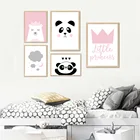 Маленькая принцесса плакат с короной розовая панда Медведь холст печать облако детская настенная живопись рандомный Декор для комнаты девочек