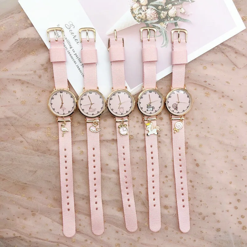 

1PC Children Watch Unicorn Flamingo Canvas Strap Dial Quartz Watches Kids Wrist Watches for Boys Girls Xmas Gifts Cartoon Watch