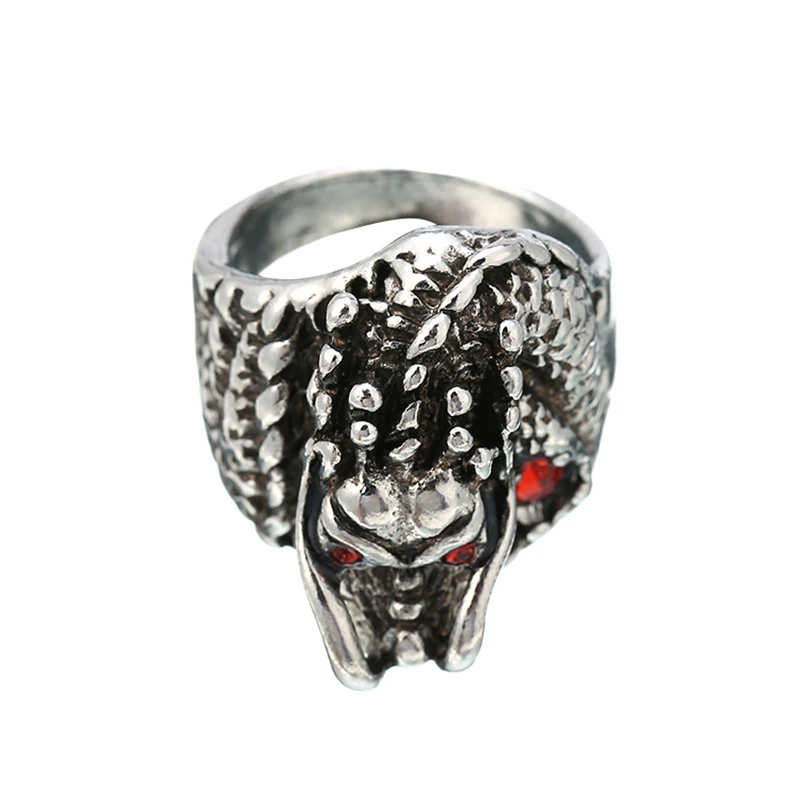 Готическое мужское кольцо в стиле панк античное с драконом хип хоп красные
