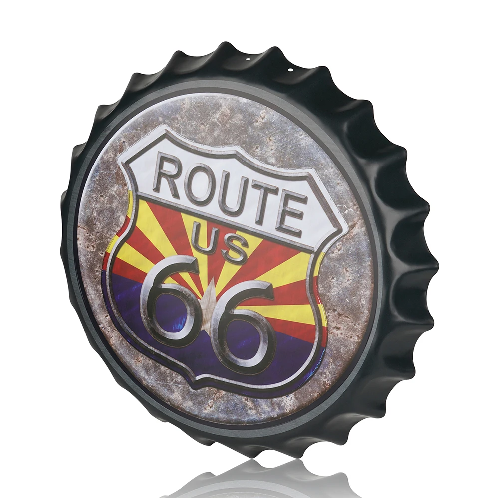 

Vintage Metal Poster, bottle cap Sign,Outdoor Yard Sign, Route 66 plaque