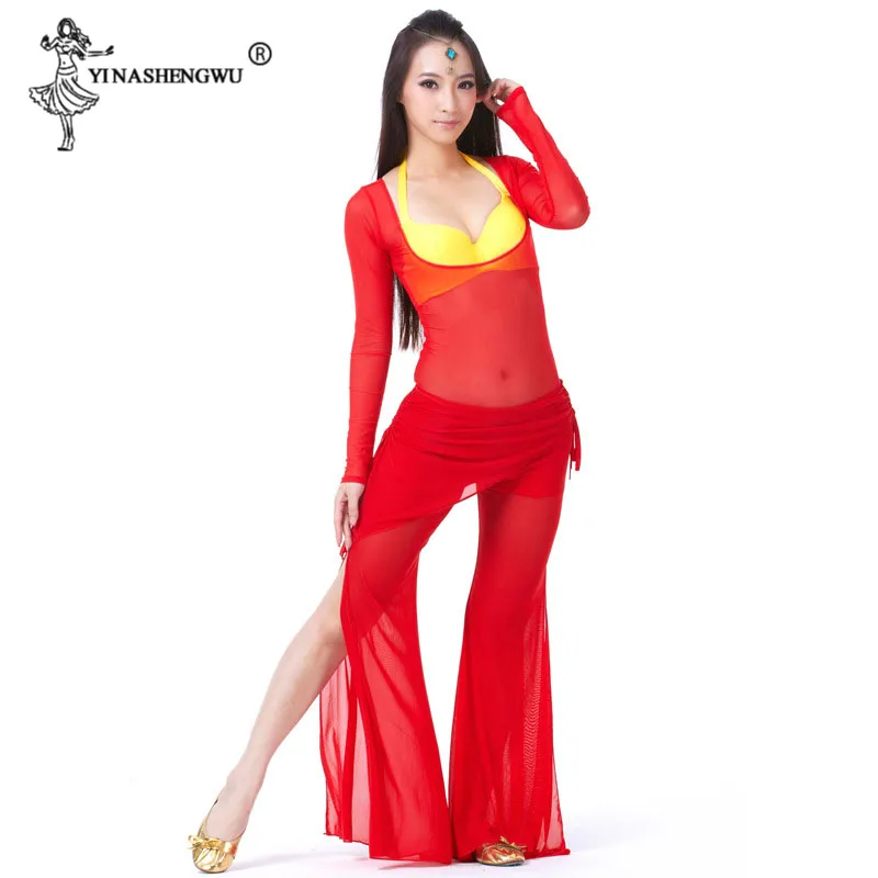 Женский костюм для танца живота откровенный сетчатый с длинными рукавами и