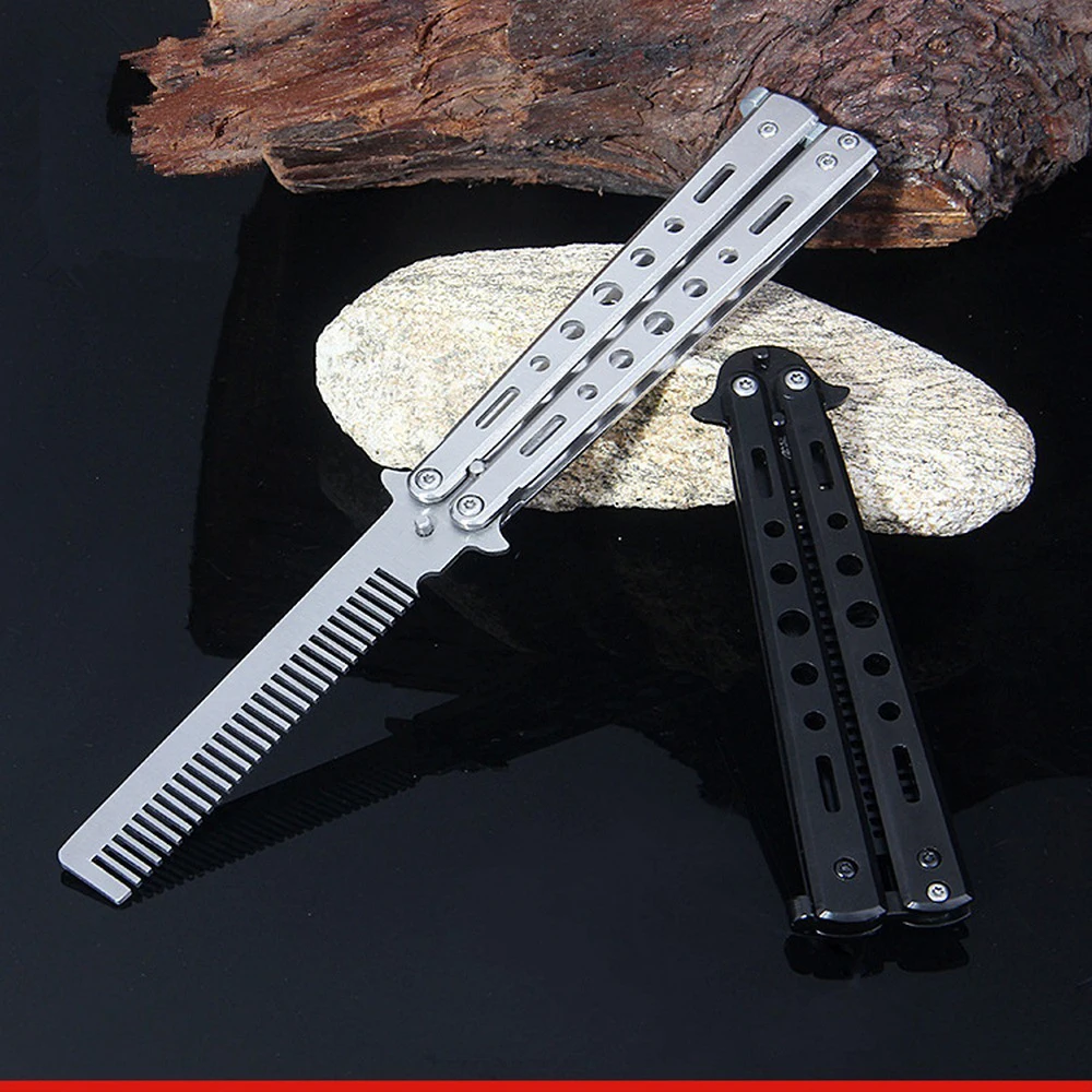 

Stainless Steel Cutter Practice Butterfly Training Cutter Folding Cutter For Outdoor Camping Dull Tool Comb Barber