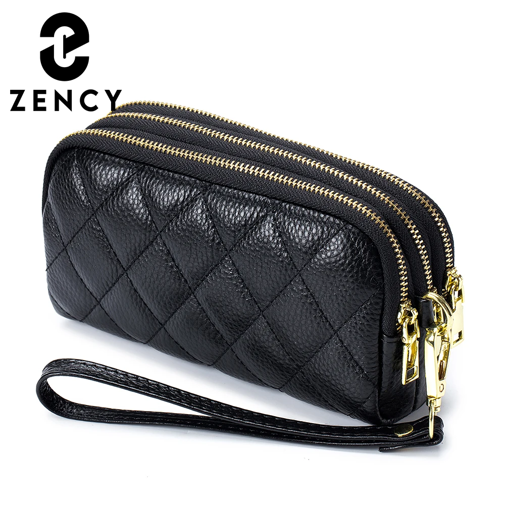 

Zency Genuine Leather Wristlet For Female Wallet Long Fashion Phone Bag Luxury Money Bag Clutch Purse Multifunction Long Diamond
