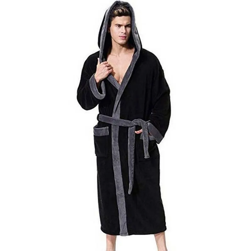 

Fashion Men's Hooded Robe Luxury Warmer Fleece Bathrobe Dressing Gown Sleepwear Winter New Style
