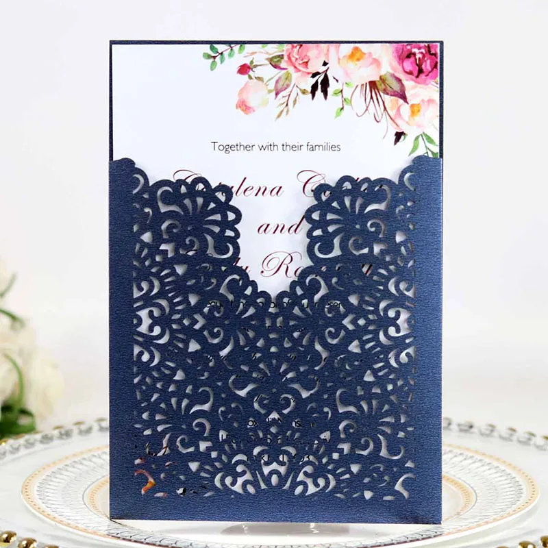 

100pcs Laser Cut European Lace Flower Wedding Invitations Card Custom Greeting Card Birthday Wedding Party Favor Decoration