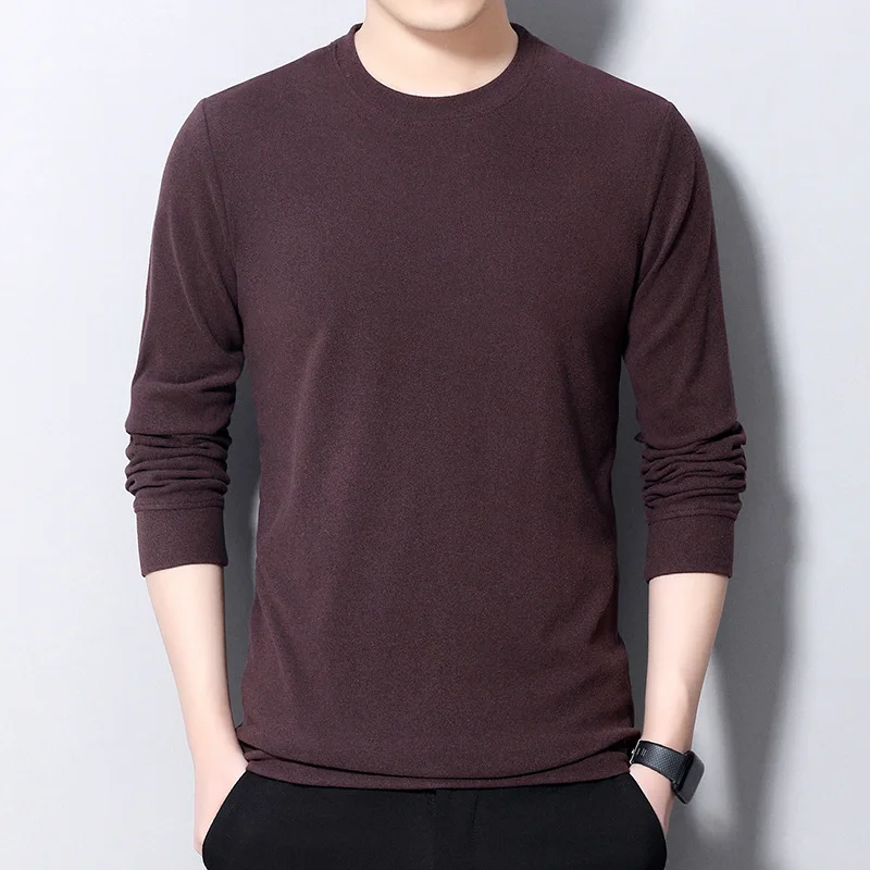 

New men's long-sleeved slim round neck cotton T-shirt gray