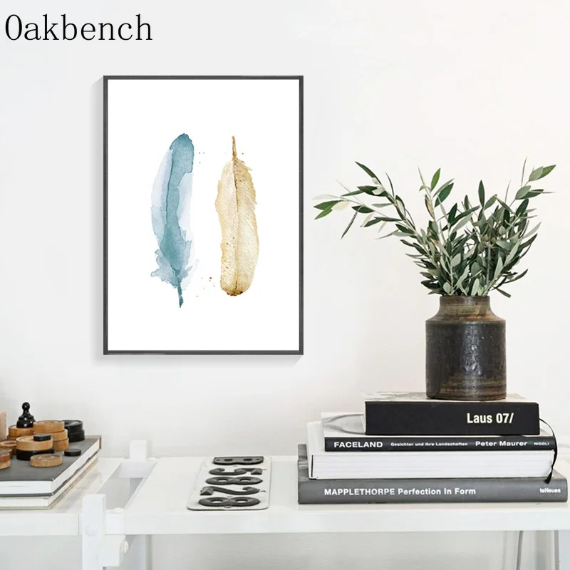 Декоративные плакаты и принты Nordica синие коричневые абстрактные перышки