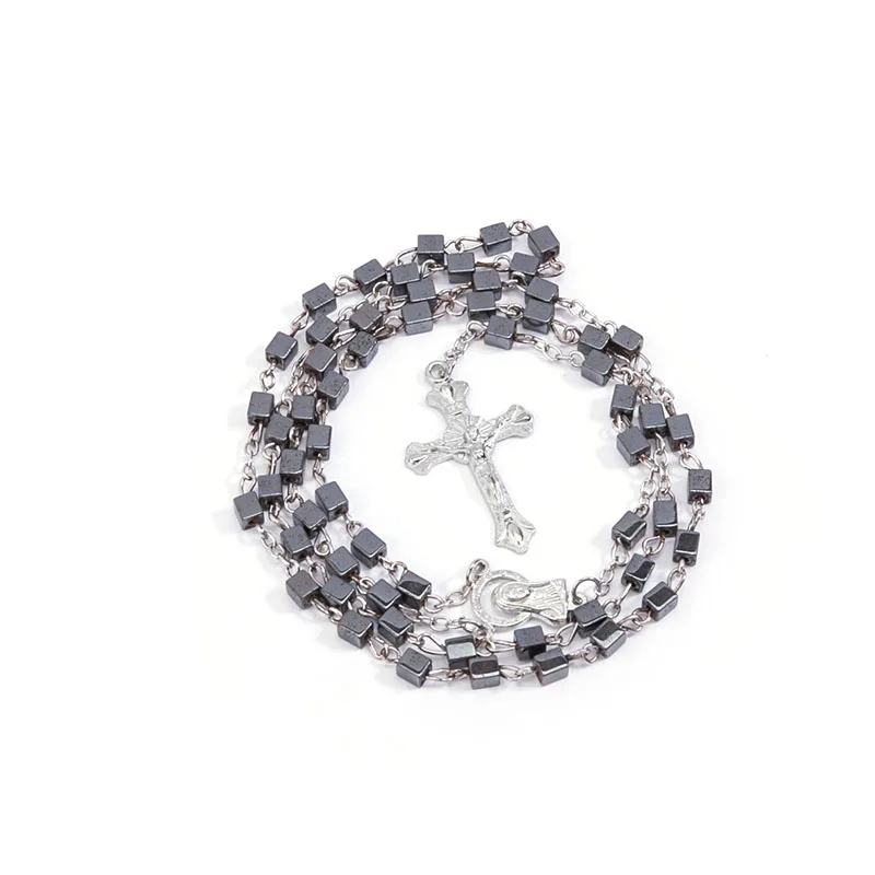 Дева Мария центральный гематит четки цепи длинные бусы ожерелье дамы молитва
