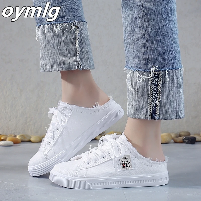

New 2019 Spring Summer Women Canvas Shoes flat sneakers women casual shoes low upper lace up white shoes