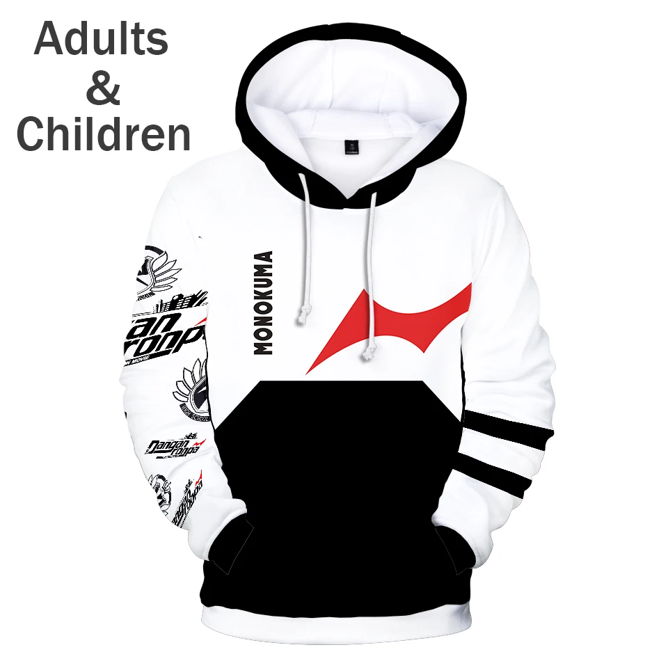 Casual 3D Monokuma Hoodies Men Women Sweatshirts Fashion Hip Hop Kids Anime Hoodie Boys Girls Autumn Pullovers Streetwear Tops