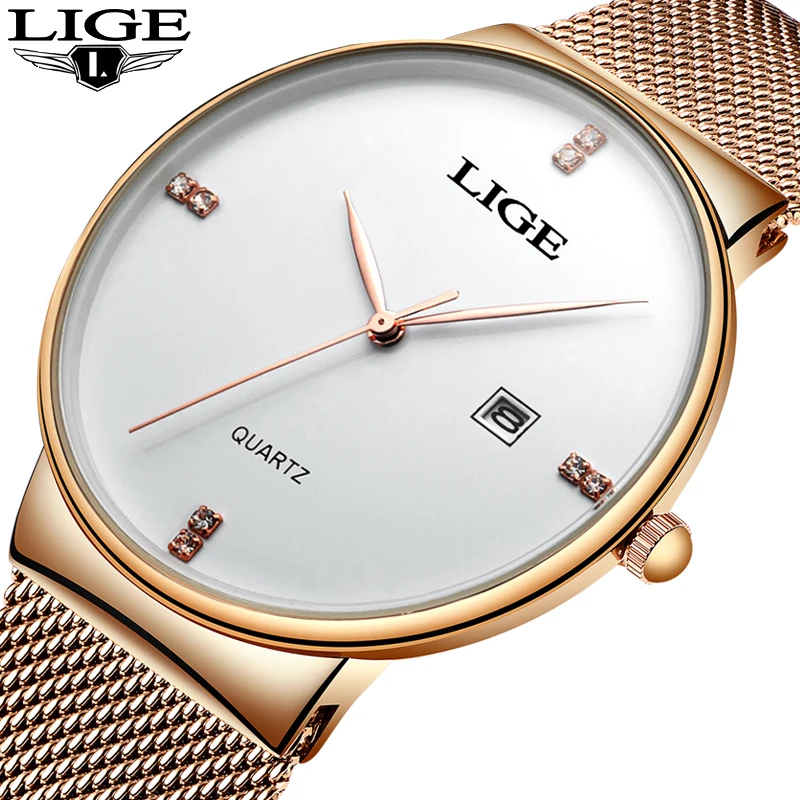 Reloj Mujer 2020 LIGE женские часы модные ультратонкие под платье с сетчатым ремешком