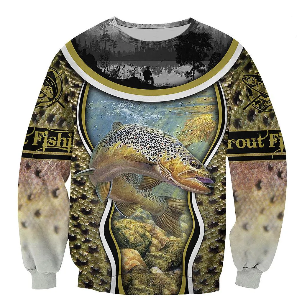 

New Fashion 3D All Over Printed Trout Fishing Sweatshirt Unisex Hip Hop Casual Pullover Hoodies