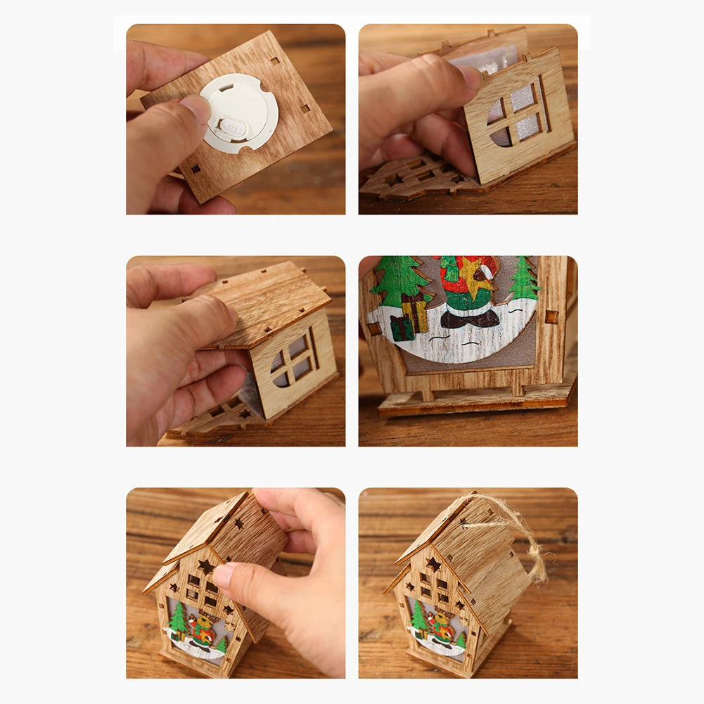 Attractive Christmas Snowman Santa LED Luminous Wood House Hanging Wedding Party Xmas Tree Decoration Exquisite workmanship | Дом и сад