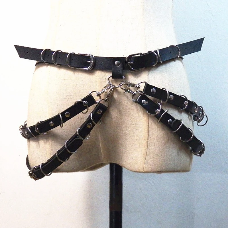 Пикантные кожаные ремни InsGoth для улицы Женские Черные блузы в стиле пэчворк с