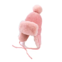 baby hat boy winter cap for girl solid ball warm velvet childrens hats for kids protection ear caps outdoor one piece cap
