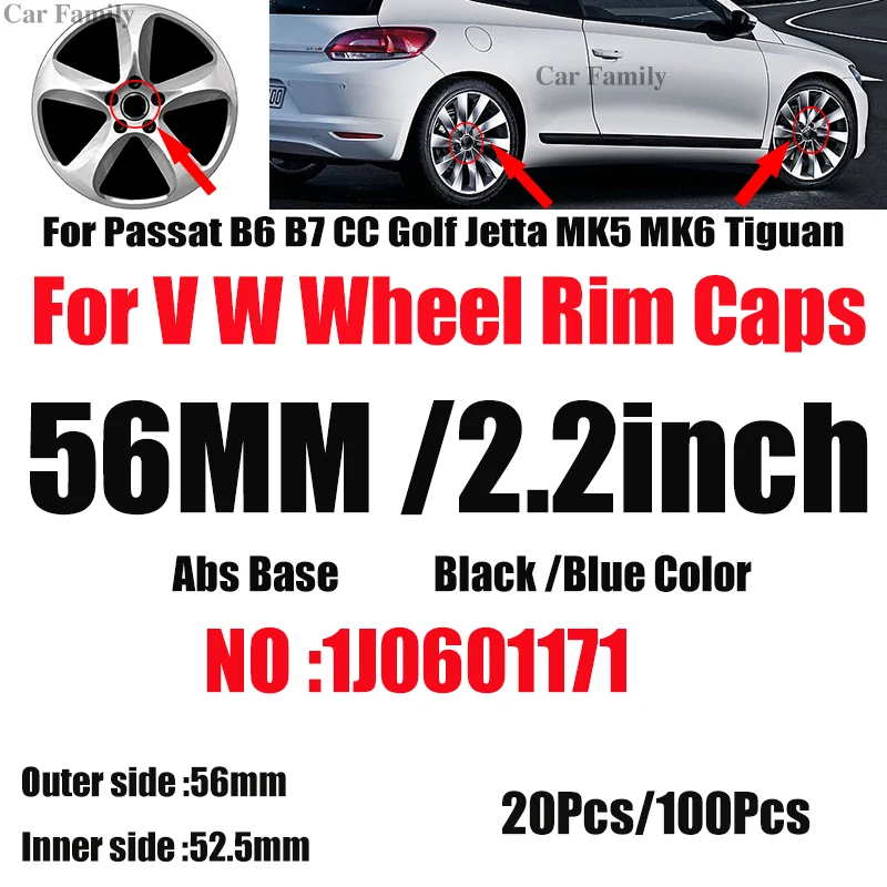 

56mm Badge 20pcs 100pcs Car Rims Wheel Center Cap Hub Emblem Auto Cover For Passat B6 B7 CC Golf MK5 MK6 Tiguan 1J0601171 Label