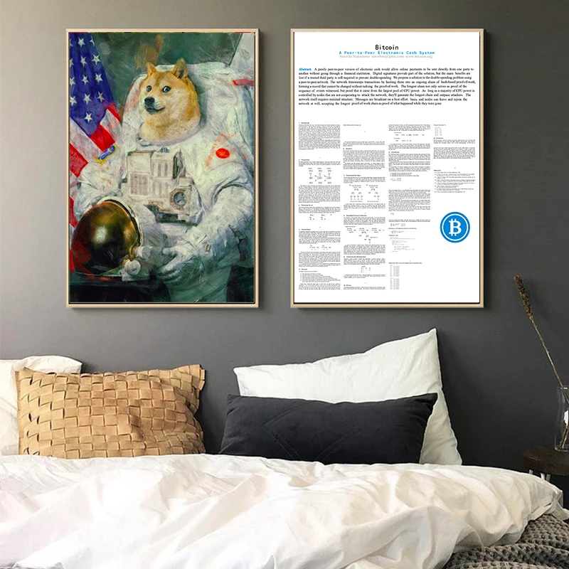 

Doge US Astronaut Dogecoin Cryptocurrency Bitcoin Vintage Decorative Kraft Poster Canvas Painting Wall Sticker Home Decor Gift