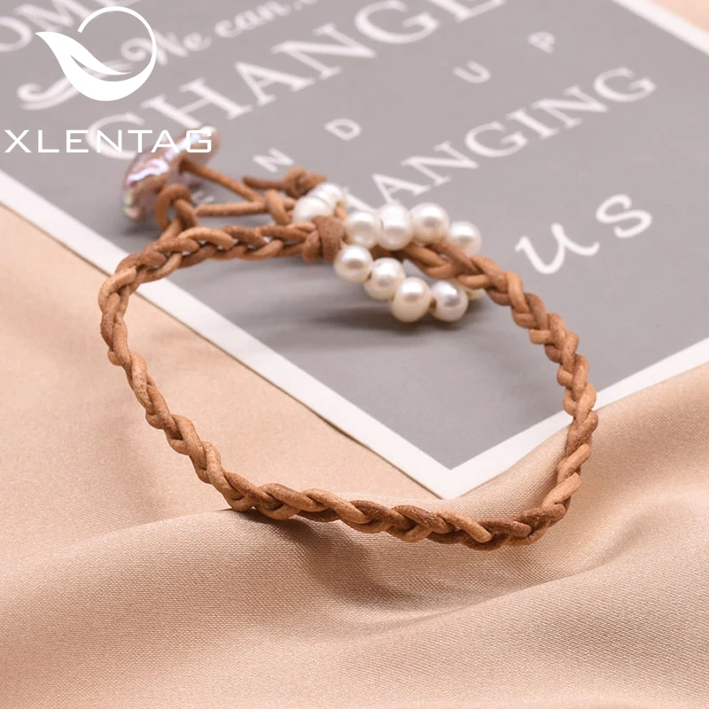XlentAg 100% кожаный браслет с пресноводным белым жемчугом для женщин аксессуары