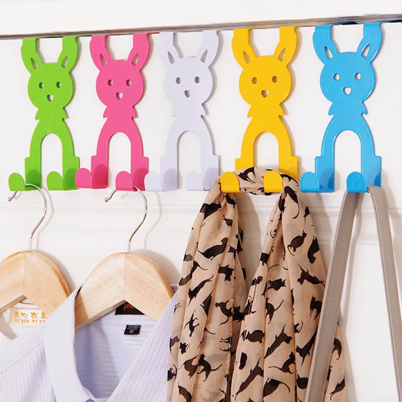 

Colorful cartoon rabbit shape door back hook creative iron art seamless door back hook seamless nail free coat hook