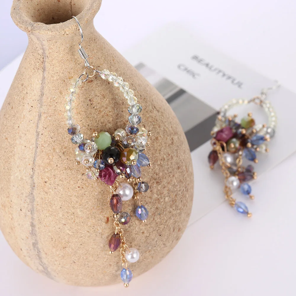 Серьги с цветами и бахромой 1 пара длинные висячие серьги гвоздики в стиле бохо