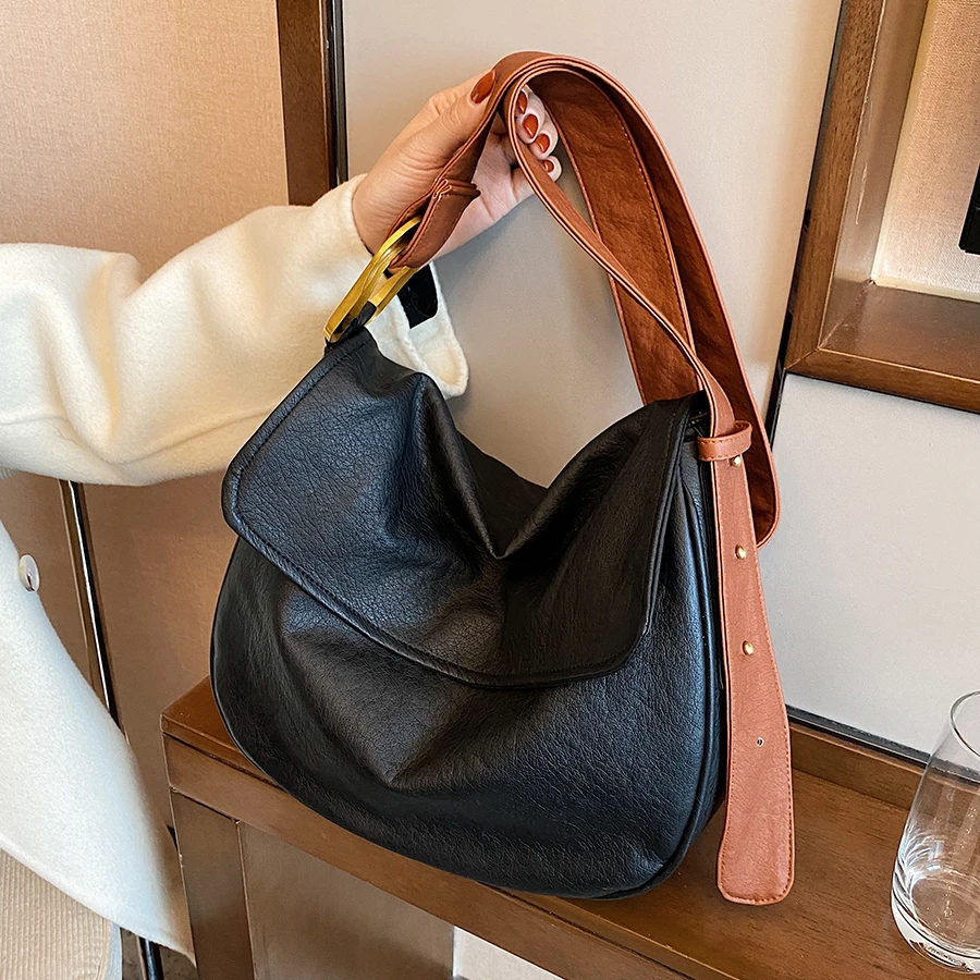 

Vintage Shoulder Bag Pure Color Soft PU Leather Crossbody Bags for Women 2021 Fashion Luxury Shoulder Hand Bags Women Tote