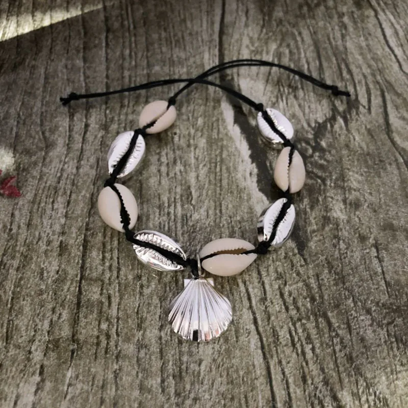 Винтажный античный ножной браслет золотого цвета женские ракушки блестки бусины