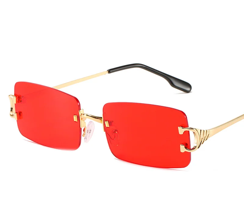 

New Rimless Square Metal Sunglasses Women Men Rectangle Luxury Sun Glasses Fashion Gold C Shades Brand Design Eyewear UV400 2021