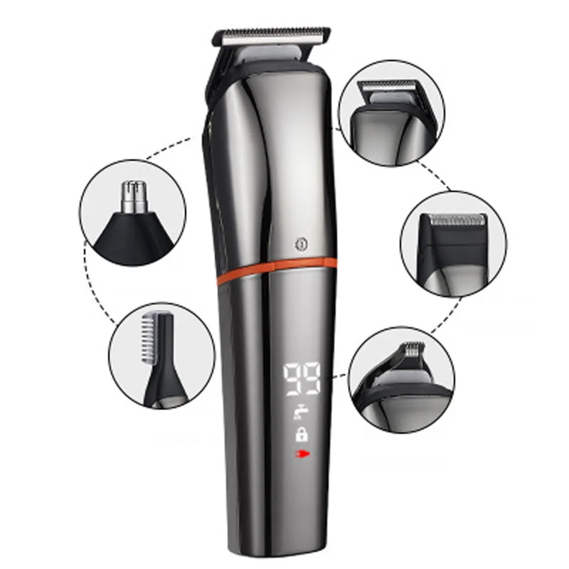 

6 in 1 Men Hair Trimmer Rechargeable Electric Hair Clipper LCD Display Cordless Haircut Beard Cutter Shaver Blade Barber