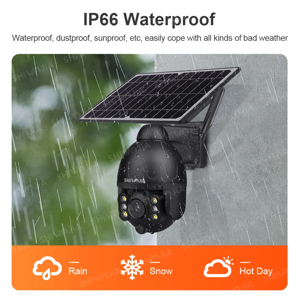 shiwojia wifi solar battery ptz camera security protection smart home tuya google assistant alexa pir detect monitor cloud cam free global shipping