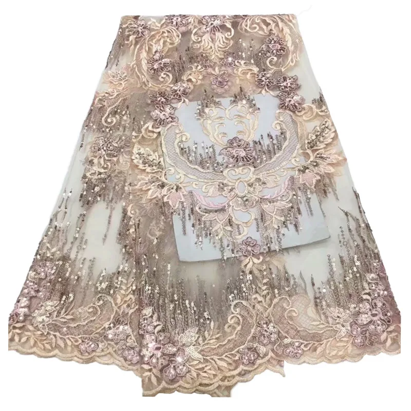 

Embroided Sequins Lace Fabric Bridal Purple Sequence Embroidery Elegant French African Nigerian Latest Design Style f200408