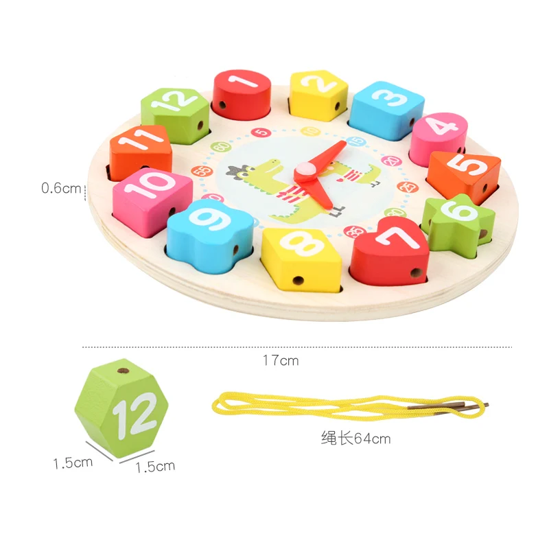 

Kids Montessori Toys Wooden Puzzle Clock Toy Educational Beaded Shape Matching Game Clock Color Number Learning Toy For Children