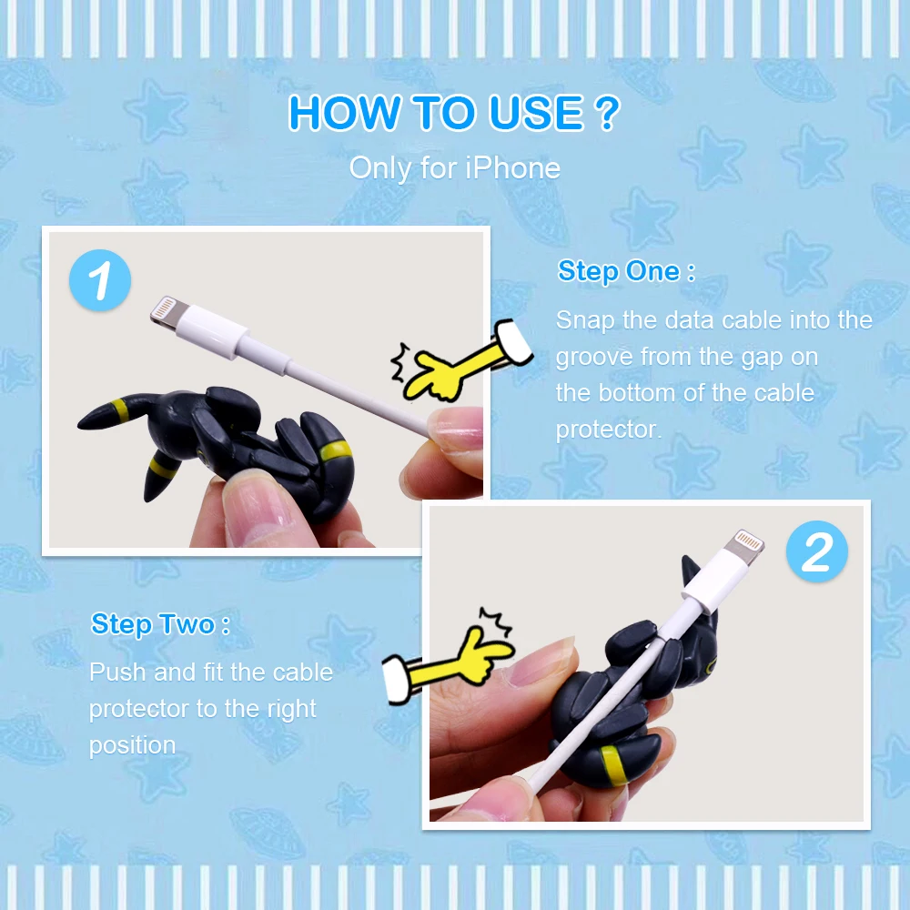 

Cute Cool Anime USB Cable Protector Protector Cable For Iphone Cartoon Cable Charging Cord Accessory Bites Doll Model Holder