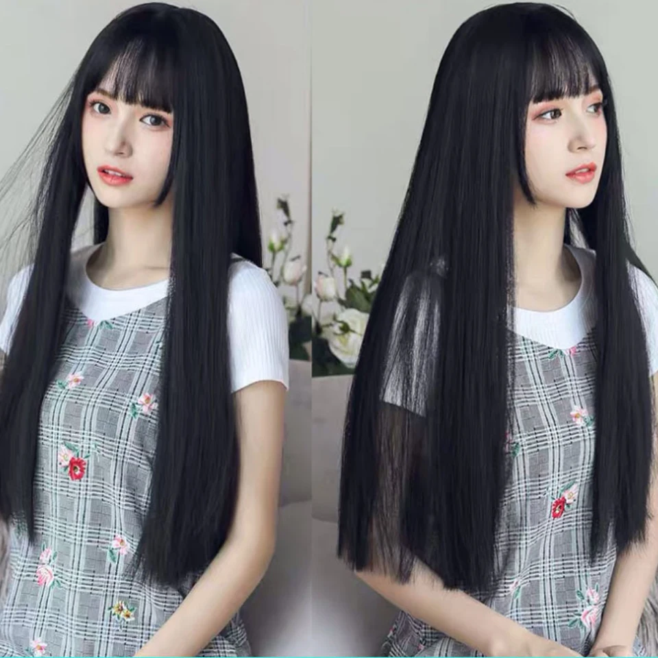 Синтетические волосы черный коричневый фиолетовый длинные парики с челкой для