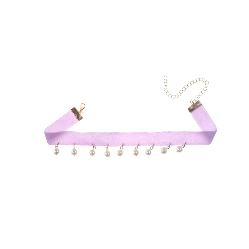 

Visisap Simple Street Shoot Flannel Imitation Pearl Tassel Necklaces for Women Colorful Cute Unique Birthday Chokers C1303