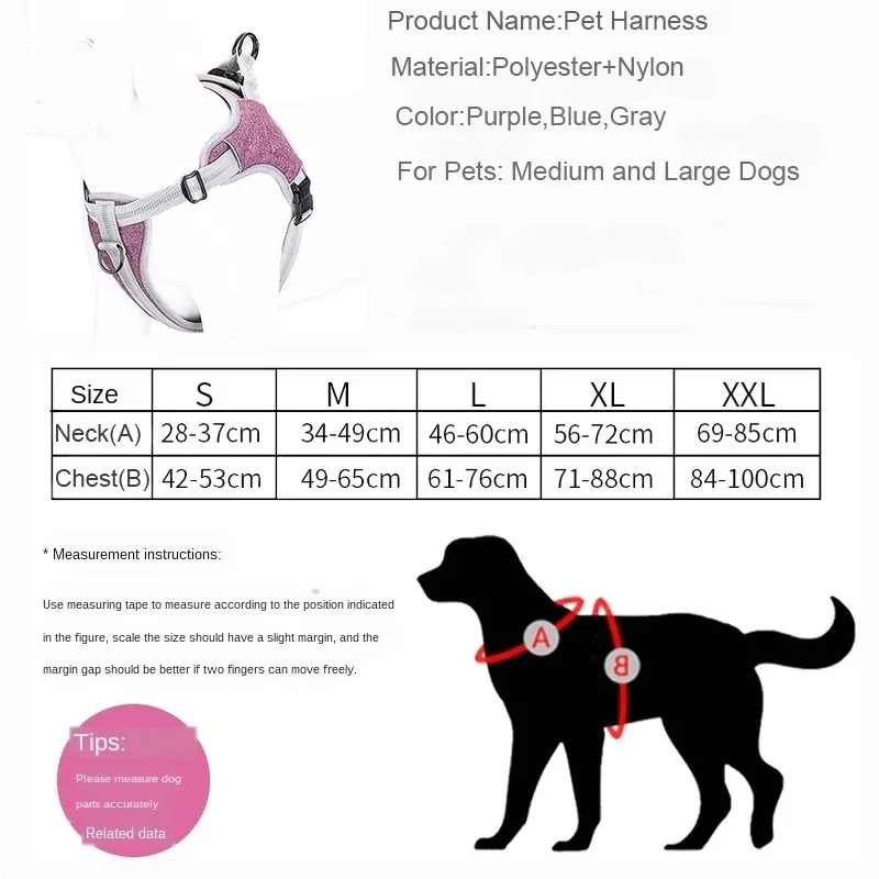 

Dog Harness No Pull Reflective Nylon Padded Harnesses for All Seasons Nylon Pet Dog Harness Vest Quick Release