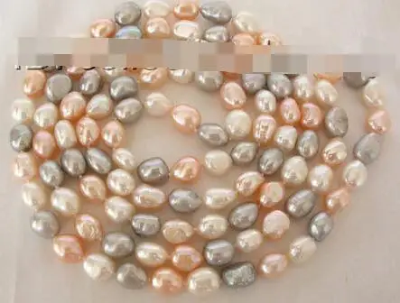 

stunning long 50" 9-10mm white gray pink baroque freshwater pearl necklace