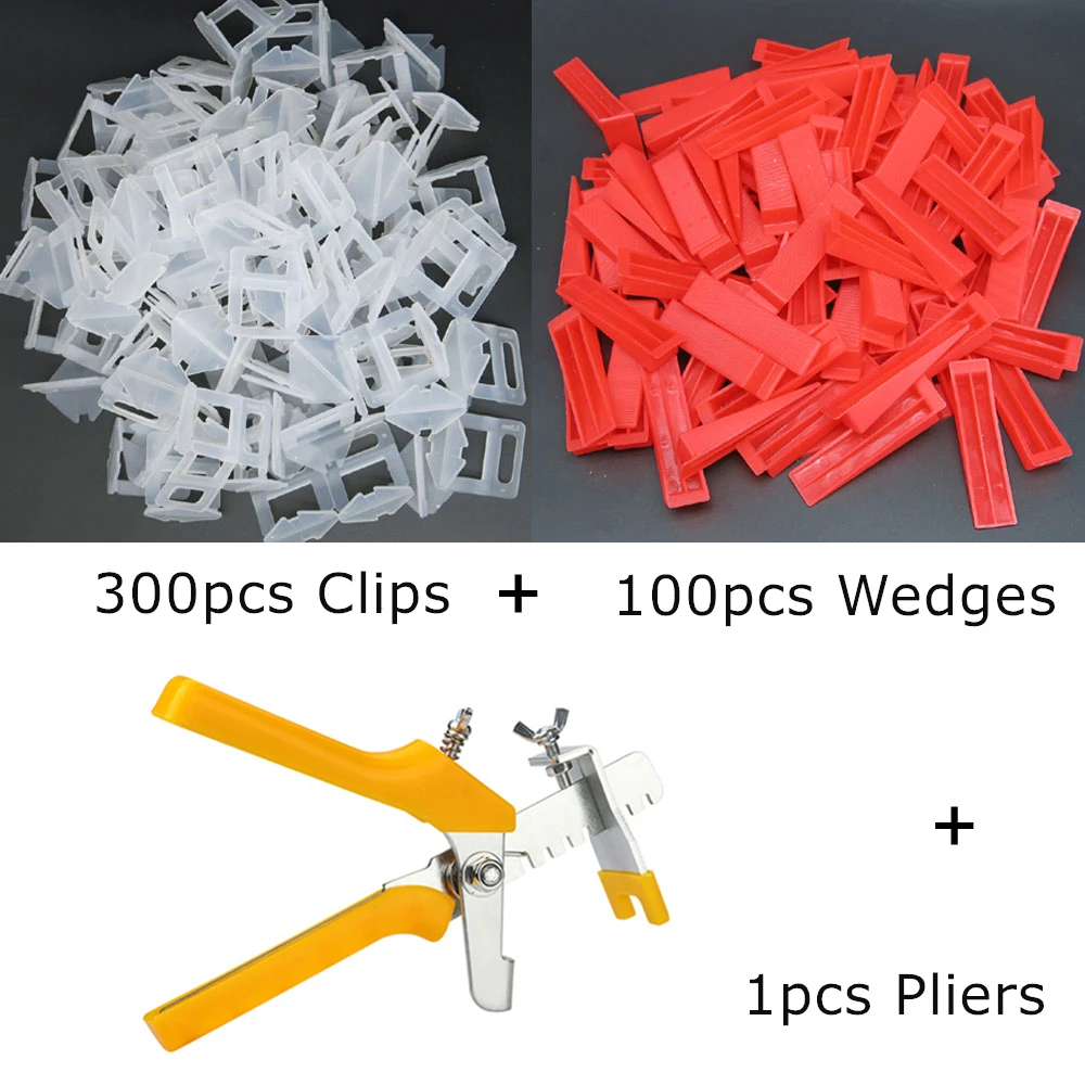 Floor Wall Tile Leveling System Kits 1.5MM 300Pcs Clips + 100Pcs Wedges + 1Pcs Pliers Tile Leveler Sets Construction Tools