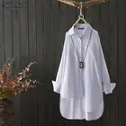 Женская Асимметричная рубашка ZANZEA, стильная блузка в полоску с отложным воротником и длинным рукавом, топ на пуговицах для работы, осень