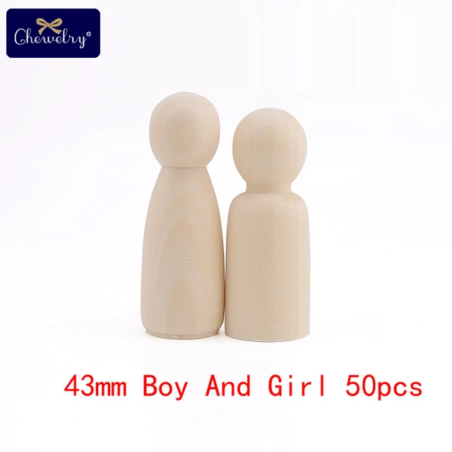 43mm Boy and Girl 50 шт., деревянные колышки для кукол, деревянная кукла, Неокрашенная, семейная, деревянная, для прорезывания зубов, колышек, кукла, сделай сам, Рождественский подарок ручной работы, куклы, декор для детских игрушек - Цвет: 43mm Boy and Girl