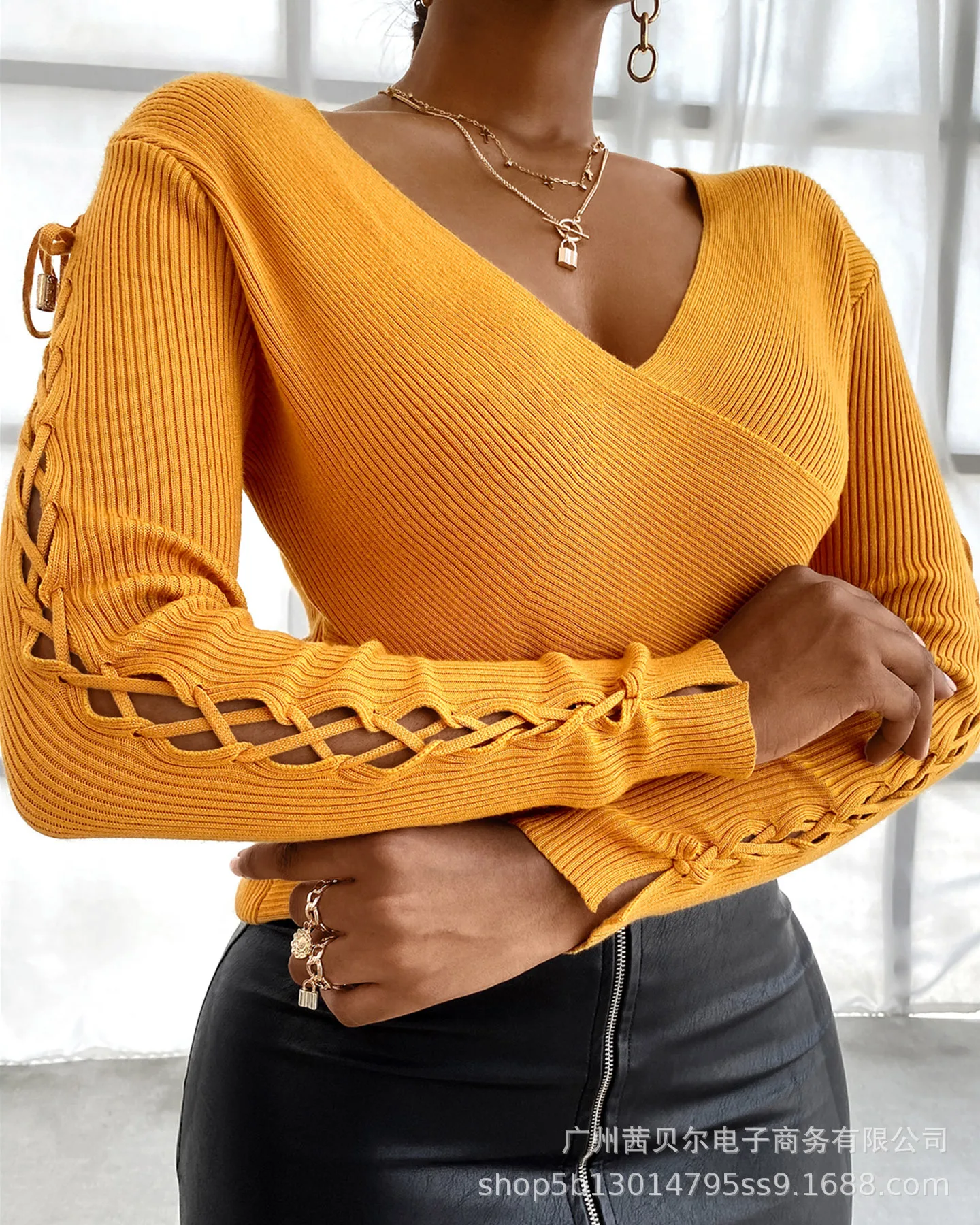 

Сексуальные вязаные свитера с V-образным вырезом, облегающие Женские топы, осень 2021, модная новинка, Повседневный свитер с длинным рукавом, п...